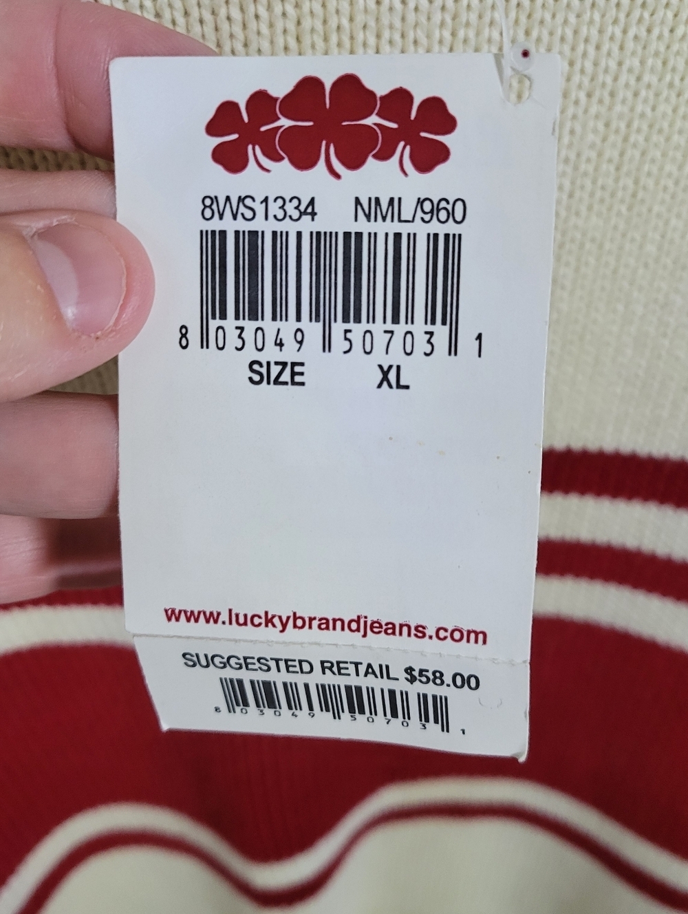 NWT Lucky Brand Cream & Red Striped Crewneck Sweater, Size XL - Picture 5 of 9